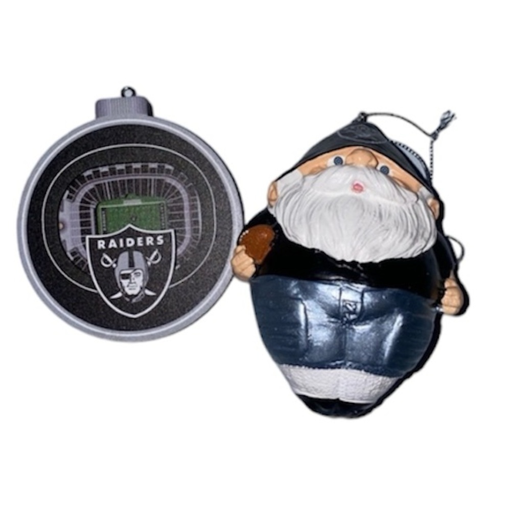 FOCO NFL Oakland Raiders Mini Gnome Ornament & Raiders 3D Stadium Ornament